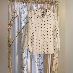 Talbots White Shirt with Red and Blue Floral Accents